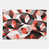 色の変わった部分を持つ多数の六角形、明るい赤 キッチンタオル (横)