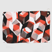 色の変わった部分を持つ多数の六角形、明るい赤 ゴルフタオル (横)