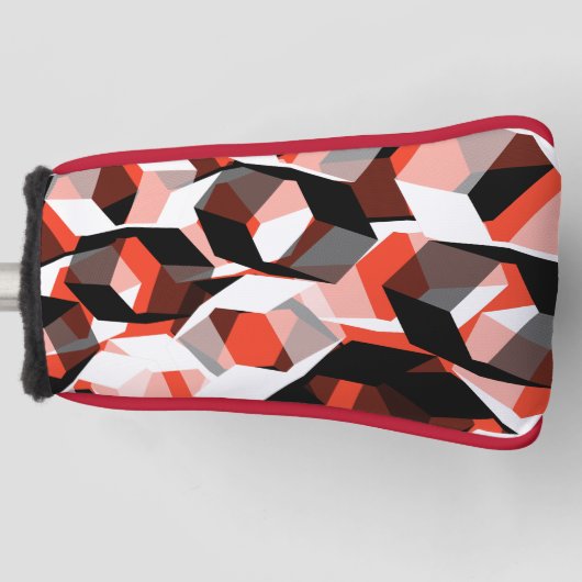 色の変わった部分を持つ多数の六角形、明るい赤 ゴルフヘッドカバー (正面)