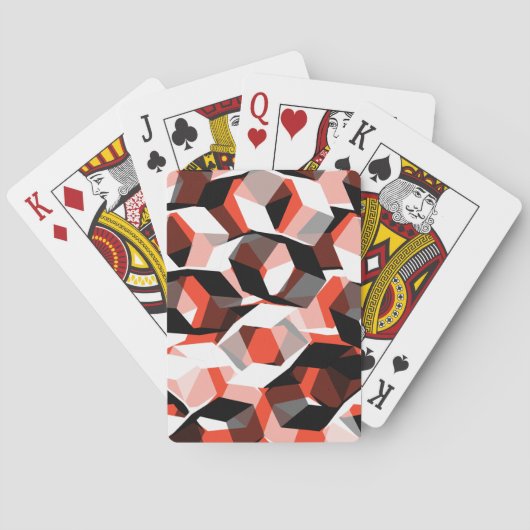 色の変わった部分を持つ多数の六角形、明るい赤 トランプ (裏面)