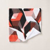 色の変わった部分を持つ多数の六角形、明るい赤 バスタオルセット (ウォッシュタオル)