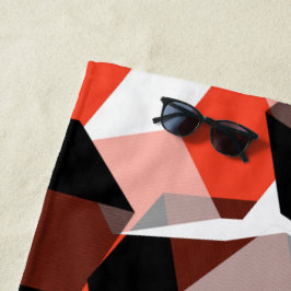 色の変わった部分を持つ多数の六角形、明るい赤 ビーチタオル