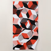 色の変わった部分を持つ多数の六角形、明るい赤 ビーチタオル (正面)