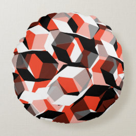 色の変わった部分を持つ多数の六角形、明るい赤 ラウンドクッション
