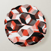 色の変わった部分を持つ多数の六角形、明るい赤 ラウンドクッション (裏面)