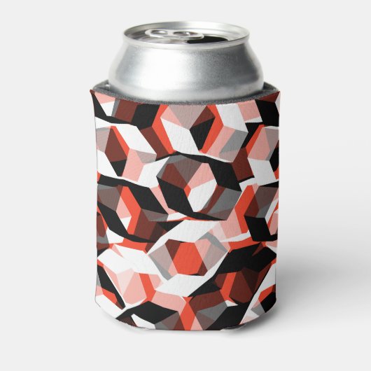 色の変わった部分を持つ多数の六角形、明るい赤 缶クーラー (缶裏面)
