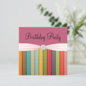 色の女の子らしい誕生会の虹で縞で飾ります 招待状 (スタンド正面)