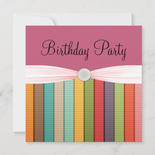 色の女の子らしい誕生会の虹で縞で飾ります 招待状 (正面)