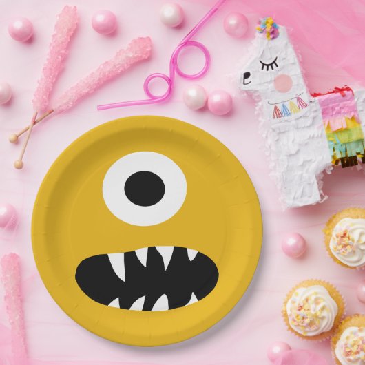 色の子供間抜けなモンスターの顔の黄色のパーティーを選んで下さい ペーパープレート (パーティー)