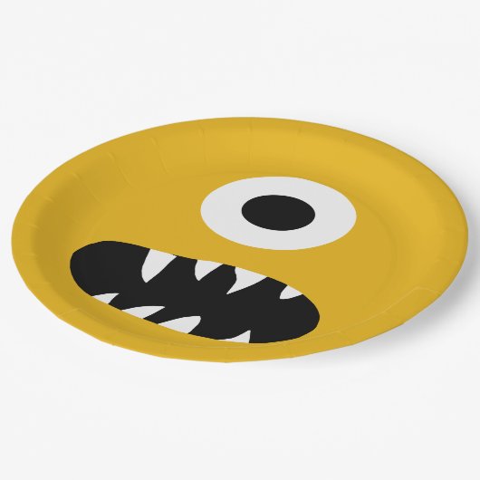 色の子供間抜けなモンスターの顔の黄色のパーティーを選んで下さい ペーパープレート (アングル)