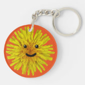 色の幸せで黄色い夏のタンポポの花 キーホルダー (裏面)
