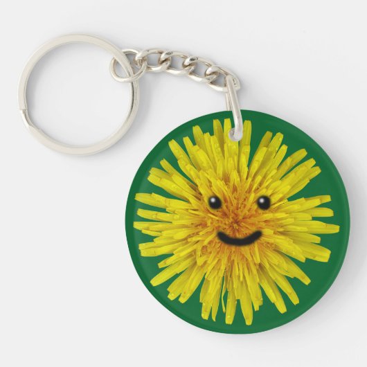 色の幸せで黄色い夏のタンポポの花 キーホルダー (正面)