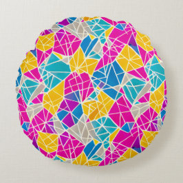 色の幾何学的な形状と鮮やか線 ラウンドクッション