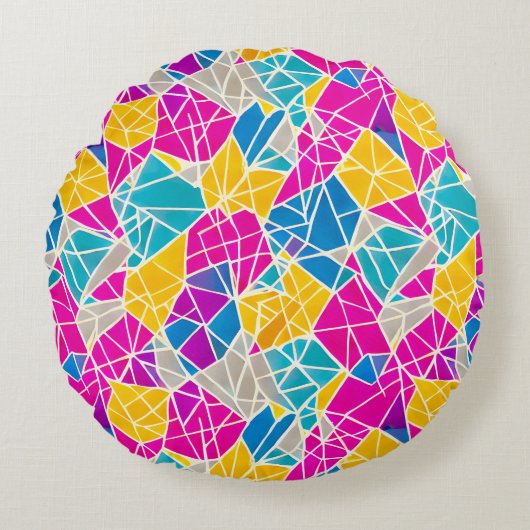 色の幾何学的な形状と鮮やか線 ラウンドクッション (正面)