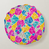 色の幾何学的な形状と鮮やか線 ラウンドクッション (裏面)