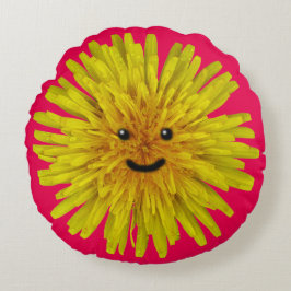 色の微笑の黄色いタンポポのフラワー・ガール ラウンドクッション