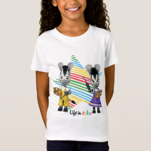 色の愛らしいシマウマの絵を描くことのズーの生命 Tシャツ