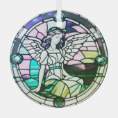 色の数々のエンジェルのステンドグラス窓 ガラスオーナメント (正面)