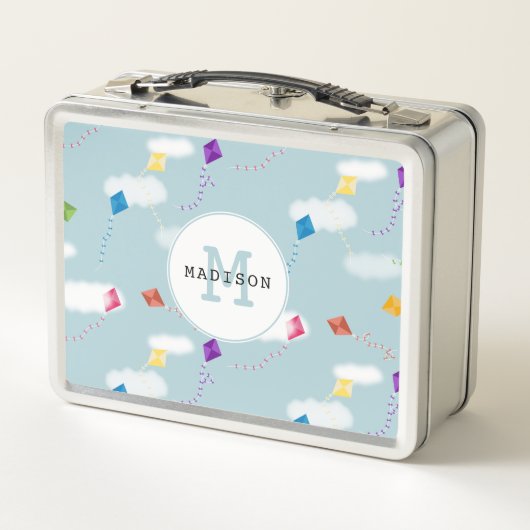 色の数々のキットキッズモノグラム飛んでいるスクール メタルランチボックス (裏面)