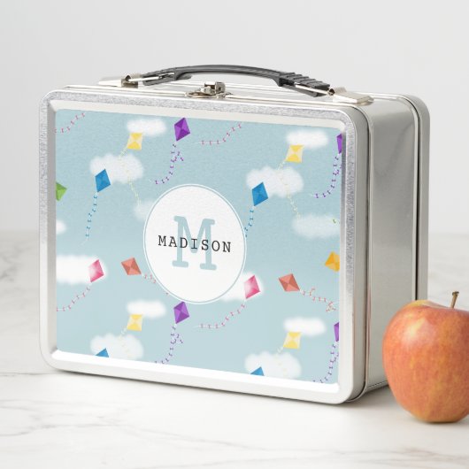 色の数々のキットキッズモノグラム飛んでいるスクール メタルランチボックス (インサイチュ)