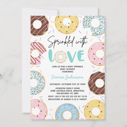 色の数々のドーナツベビー散水赤ちゃんシャワー 招待状 (正面)