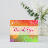 色の数々のハートと円のパターンありがとう ポストカード (スタンド正面)