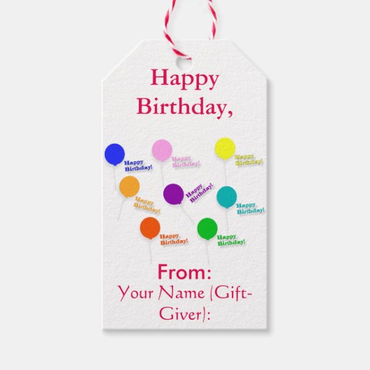 色の数々のバルーンハッピーバースデーテンプレート ギフトタグ (正面)