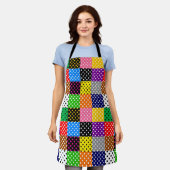 色の数々のパッチワークキルト水玉模様 エプロン (着用した状態)