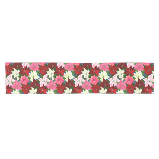 色の数々のポインセチア・クリスマス ショートテーブルランナー (横)