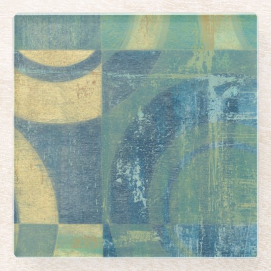 色の数々の付いた円とパネル ガラスコースター (正面)