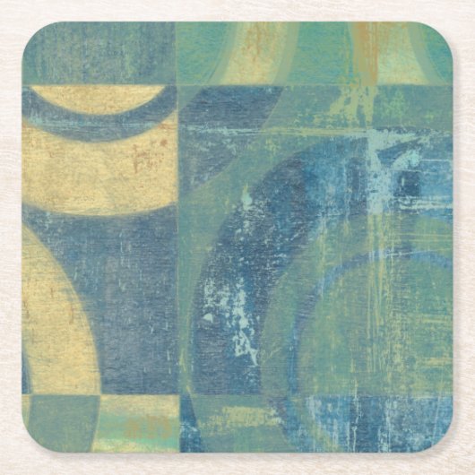 色の数々の付いた円とパネル スクエアペーパーコースター (正面)