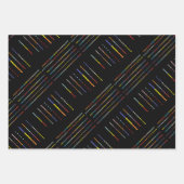 色の数々の付いた黒 ラッピングペーパーシート (正面)