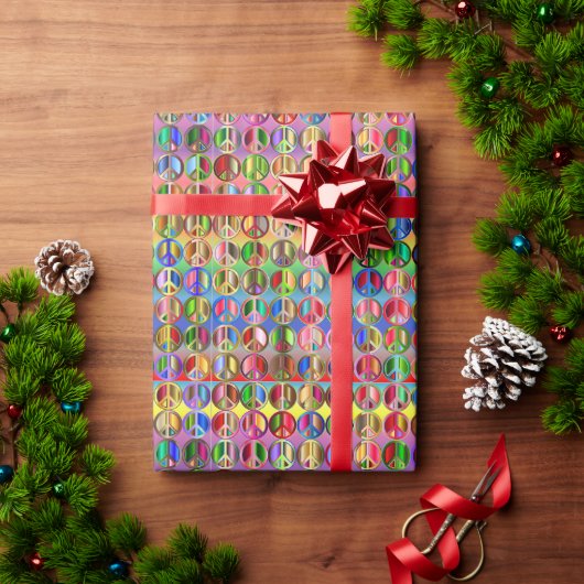 色の数々の平和シンボルパターン ラッピングペーパー (クリスマスギフト)