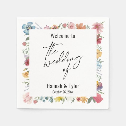 色の数々の水彩牧草地ワイルドフラワーへようこそ スタンダードカクテルナプキン (正面)