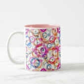 色の数々の水玉模様、白い上の円 ツートーンマグカップ (左)