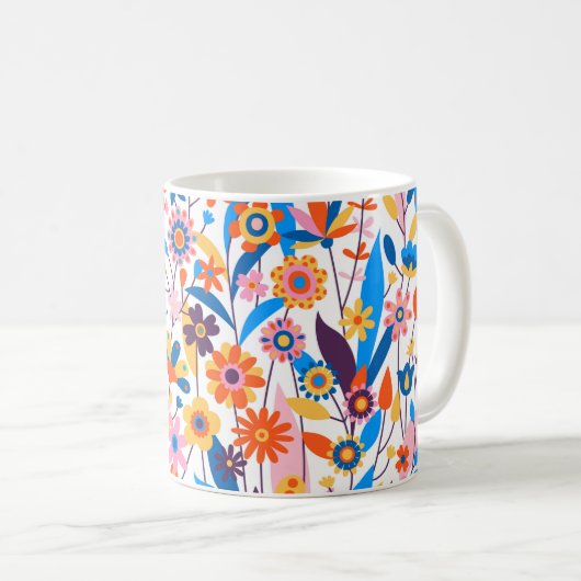 色の数々の異国風フローラ背景 コーヒーマグカップ (正面右)