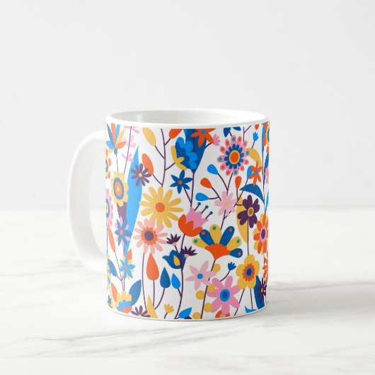 色の数々の異国風フローラ背景 コーヒーマグカップ (正面左)