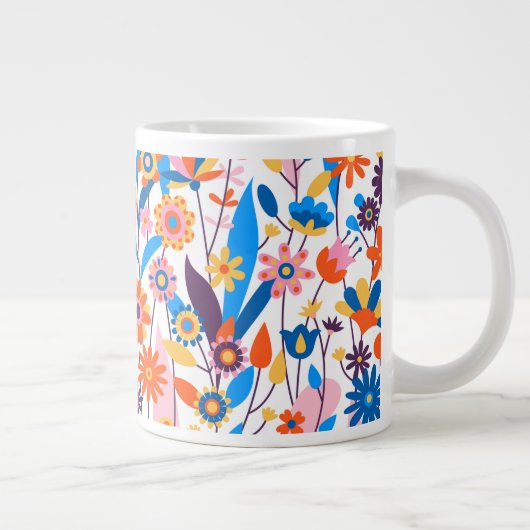 色の数々の異国風フローラ背景 ジャンボコーヒーマグカップ (右)