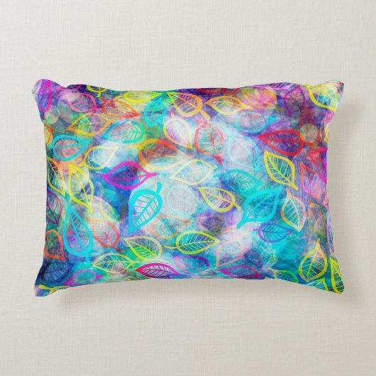 色の数々の葉襟の模様 アクセントクッション (正面)