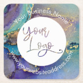 色の数々の金ゴールド液抽象芸術あなたのロゴ スクエアペーパーコースター (正面)