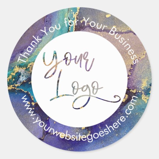 色の数々の金ゴールド液抽象芸術あなたのロゴ ラウンドシール (正面)