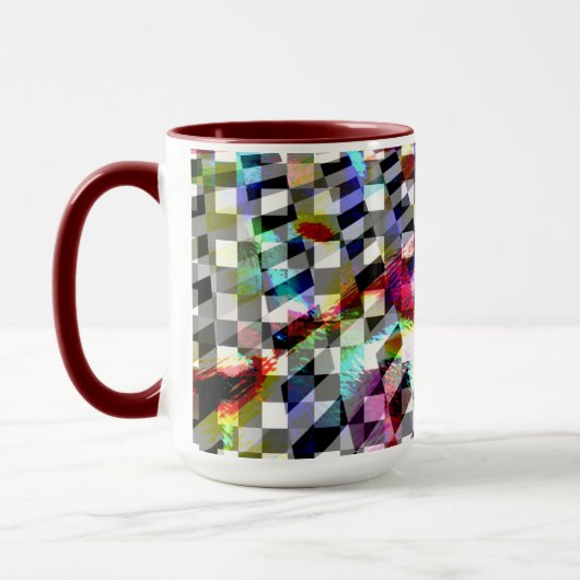 色の斑点の下でツイストされた格子状の、不祥事 マグカップ (左)