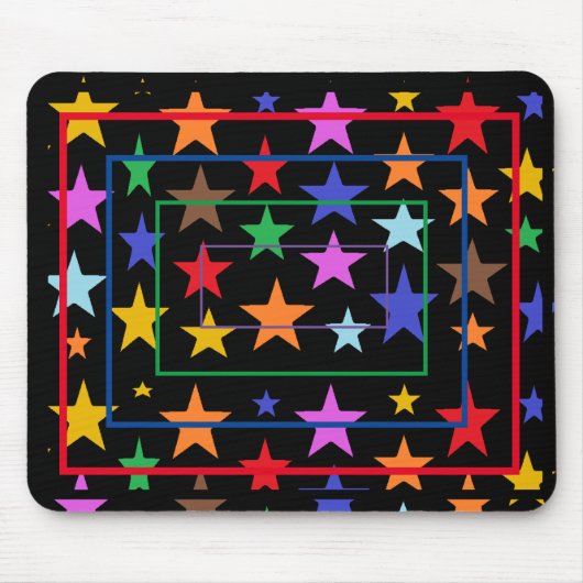 色の星が一面に現れた黒いマウスパッド マウスパッド (正面)