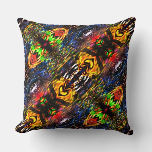 色の曲線、モザイク、汚れの奇妙な繰り返し クッション (正面)