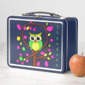 色の木に数々のふくろう メタルランチボックス (インサイチュ)