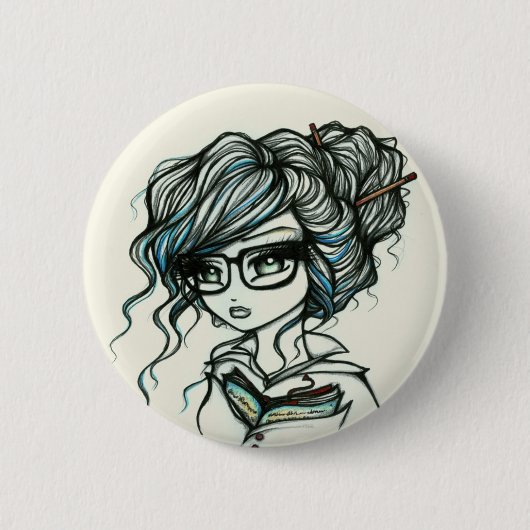 色の本の女の子の妖精のファンタジーの穿孔器 缶バッジ (正面)