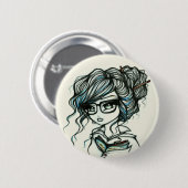 色の本の女の子の妖精のファンタジーの穿孔器 缶バッジ (正面&裏面)