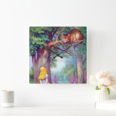 色の柱時計のアリス及びチェシャー猫 スクエア壁時計 (ホーム)