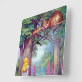 色の柱時計のアリス及びチェシャー猫 スクエア壁時計 (傾斜)