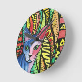 色の柱時計の猫 ラウンド壁時計 (傾斜)